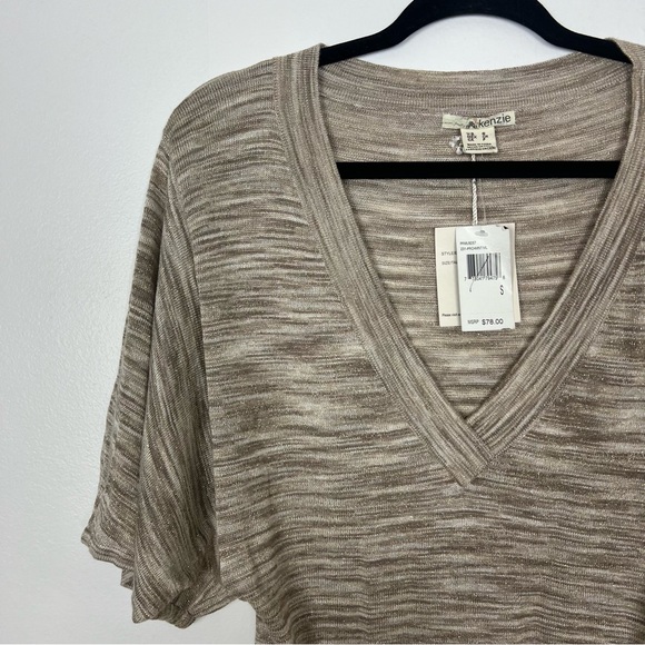 Kenzie NWT Metallic Gold Blouse V Neck Dolman Sleeves Banded Hem Size Small - Picture 2 of 5